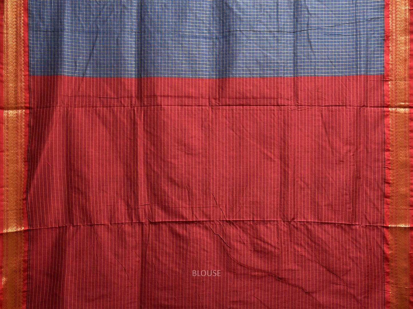 Teal and Dark Red Gadwal Cotton Viscose Saree with Checks and Pallu Design g0552