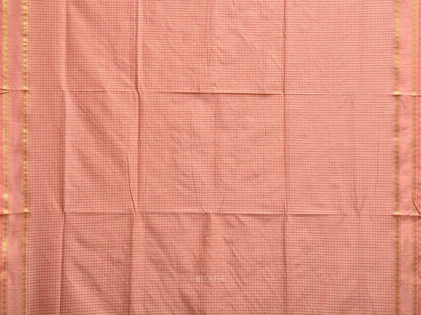 Light Fawn Gadwal Cotton Viscose Saree with Checks and Border Design g0556