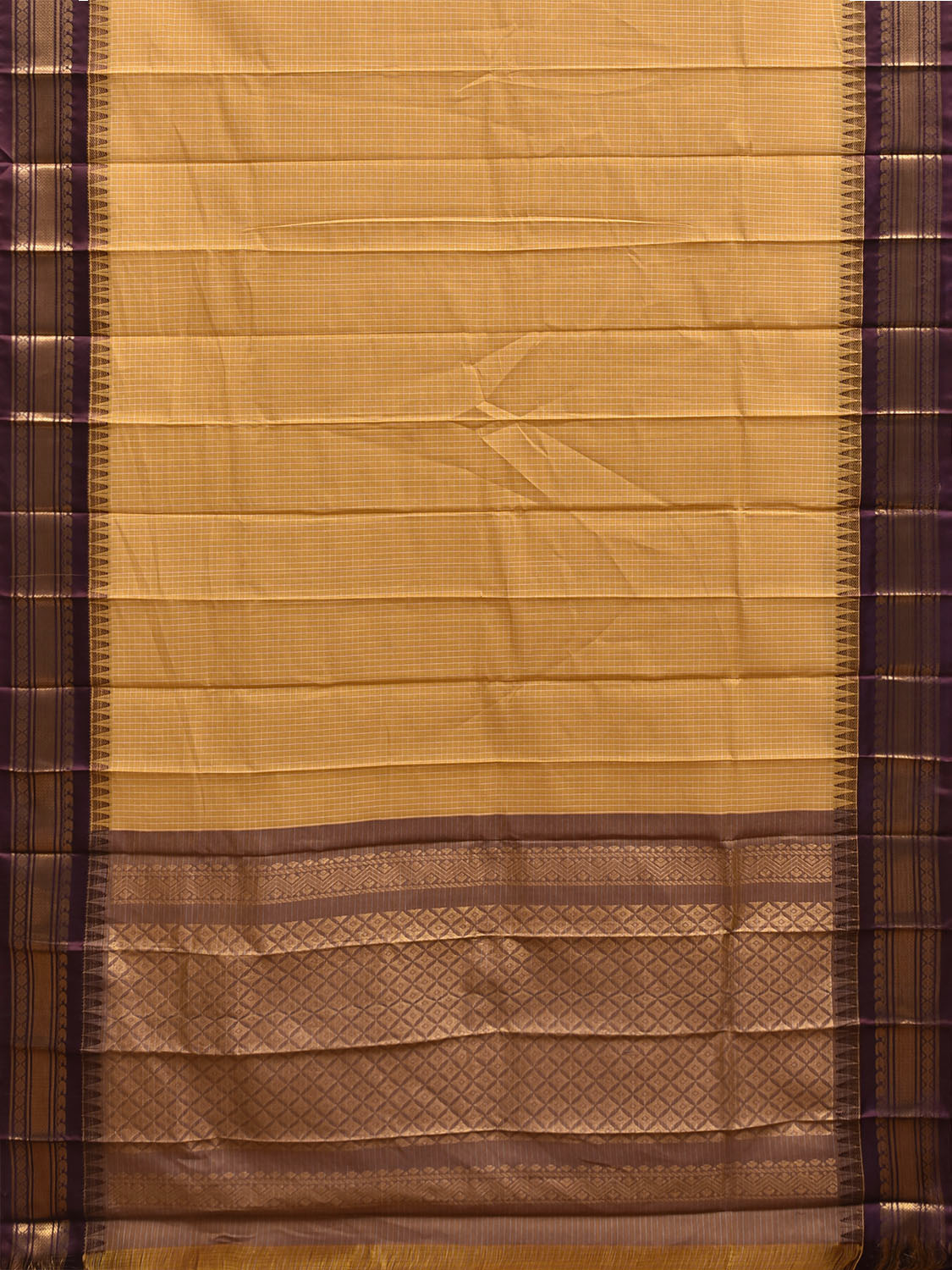 Mustard and Brown Gadwal Cotton Viscose Saree with Checks and Pallu Design g0560