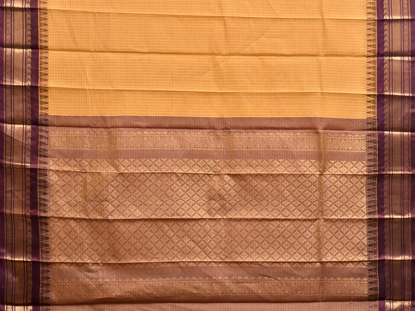 Mustard and Brown Gadwal Cotton Viscose Saree with Checks and Pallu Design g0560