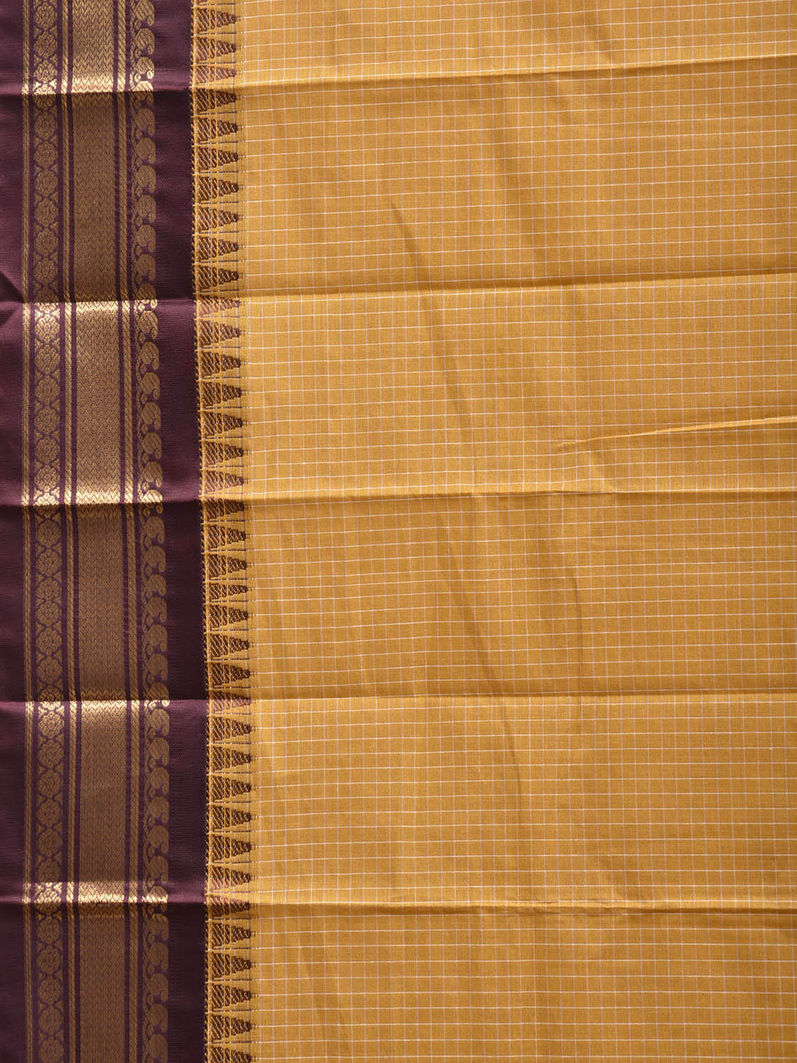 Mustard and Brown Gadwal Cotton Viscose Saree with Checks and Pallu Design g0560