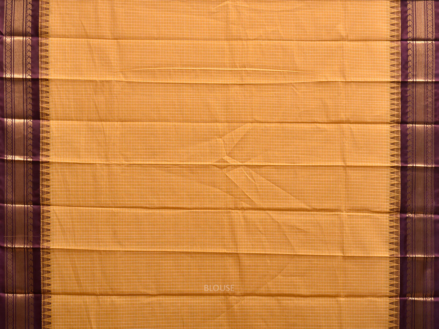 Mustard and Brown Gadwal Cotton Viscose Saree with Checks and Pallu Design g0560