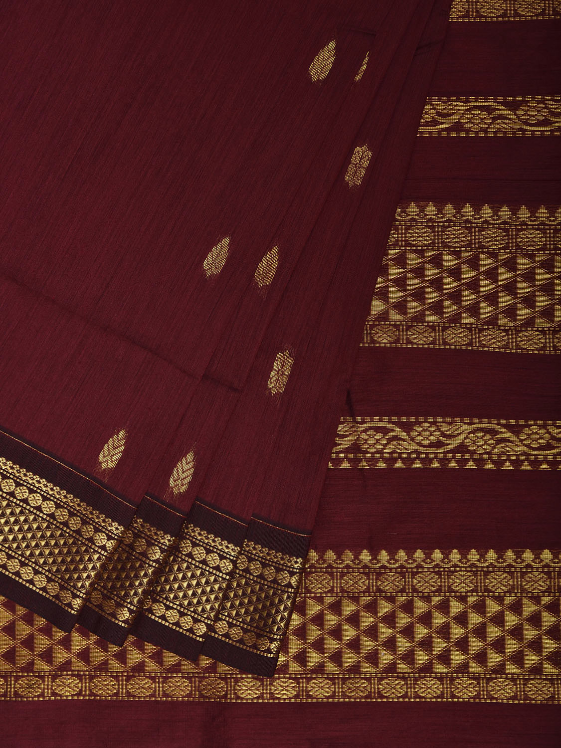Maroon Gadwal Cotton Viscose Saree with Small Buta and Pallu Design g0565