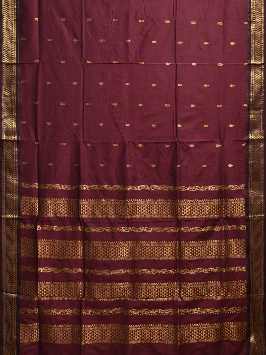 Maroon Gadwal Cotton Viscose Saree with Small Buta and Pallu Design g0565