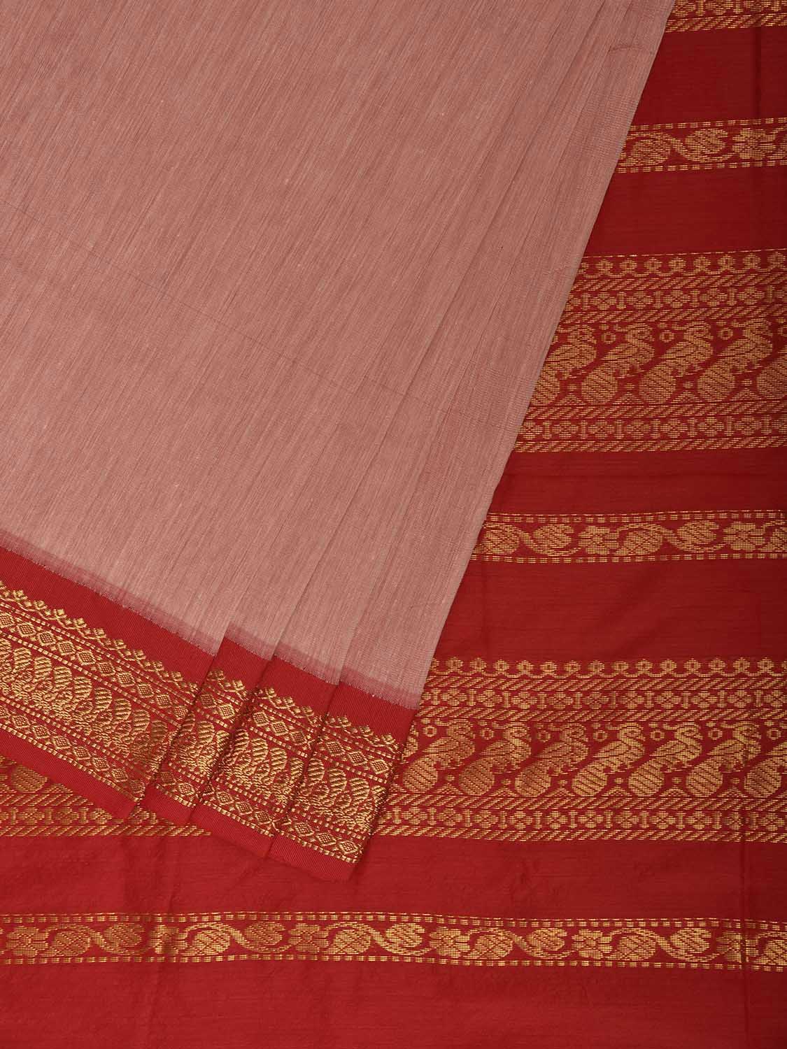 Light Peach and Red Gadwal Cotton Viscose Saree with Small Buta and Pallu Design g0568