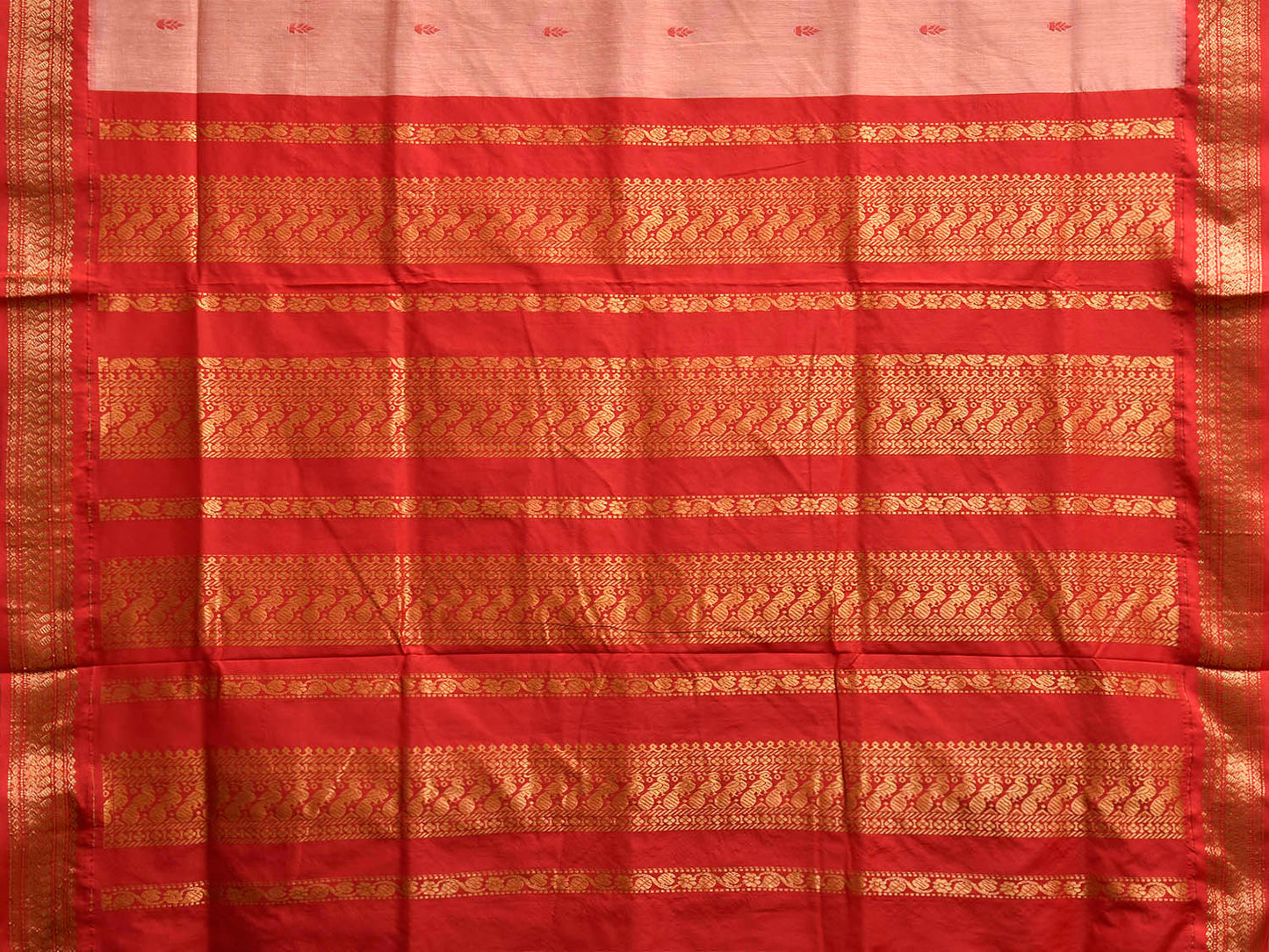 Light Peach and Red Gadwal Cotton Viscose Saree with Small Buta and Pallu Design g0568