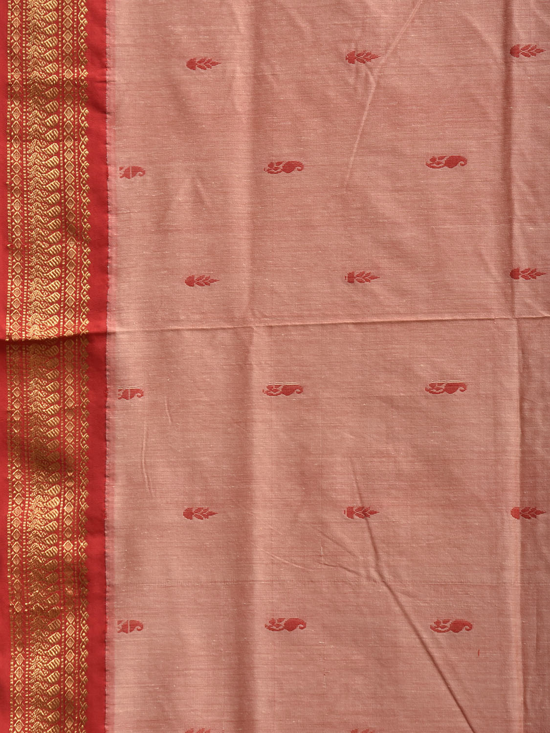 Light Peach and Red Gadwal Cotton Viscose Saree with Small Buta and Pallu Design g0568