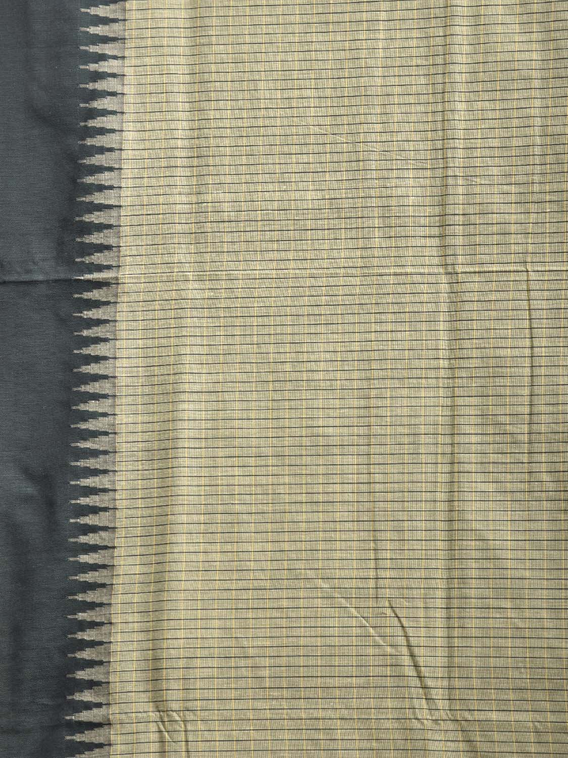 Sea Green and Green Gadwal Cotton Viscose Saree with Checks and Temple Border Design g0587