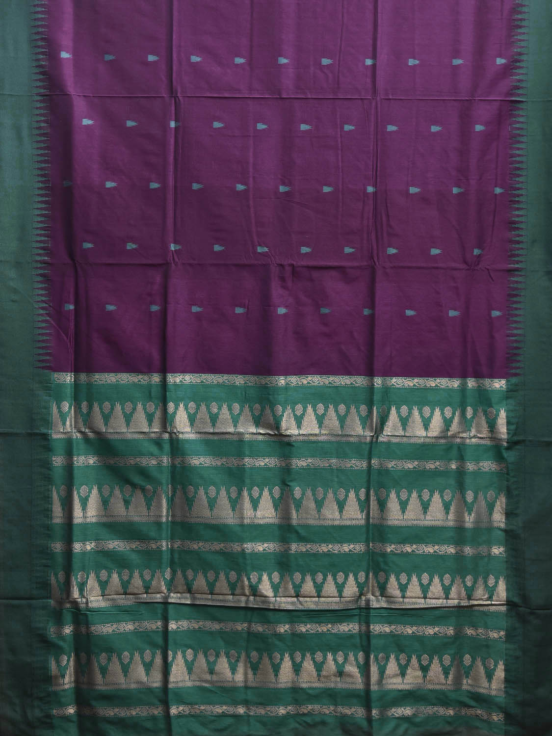 Purple and Green Gadwal Cotton Viscose Saree with Temple Border Design g0589