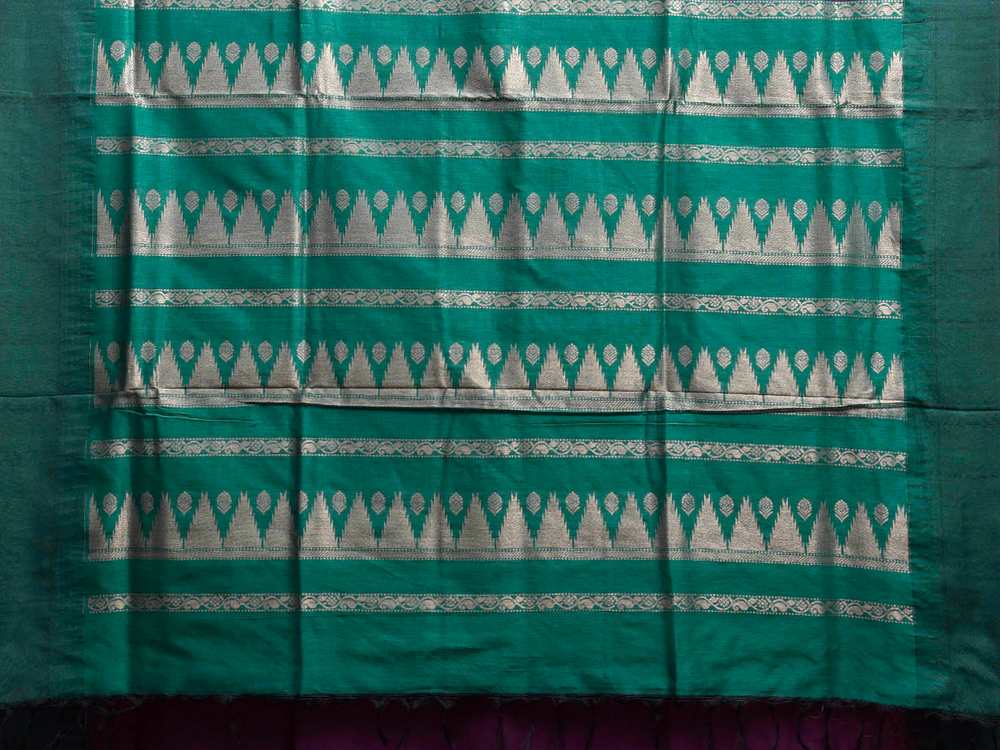 Purple and Green Gadwal Cotton Viscose Saree with Temple Border Design g0589