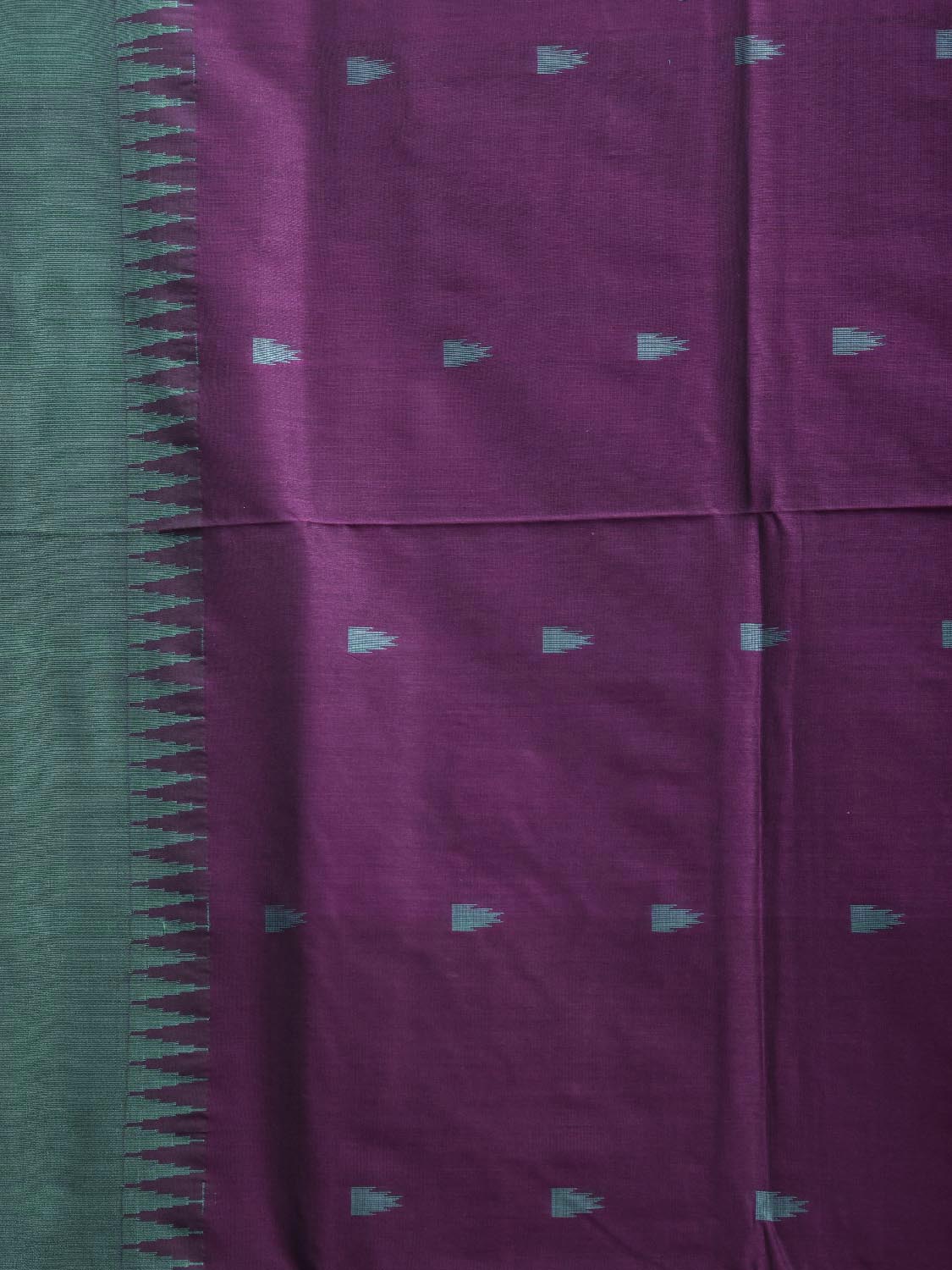 Purple and Green Gadwal Cotton Viscose Saree with Temple Border Design g0589
