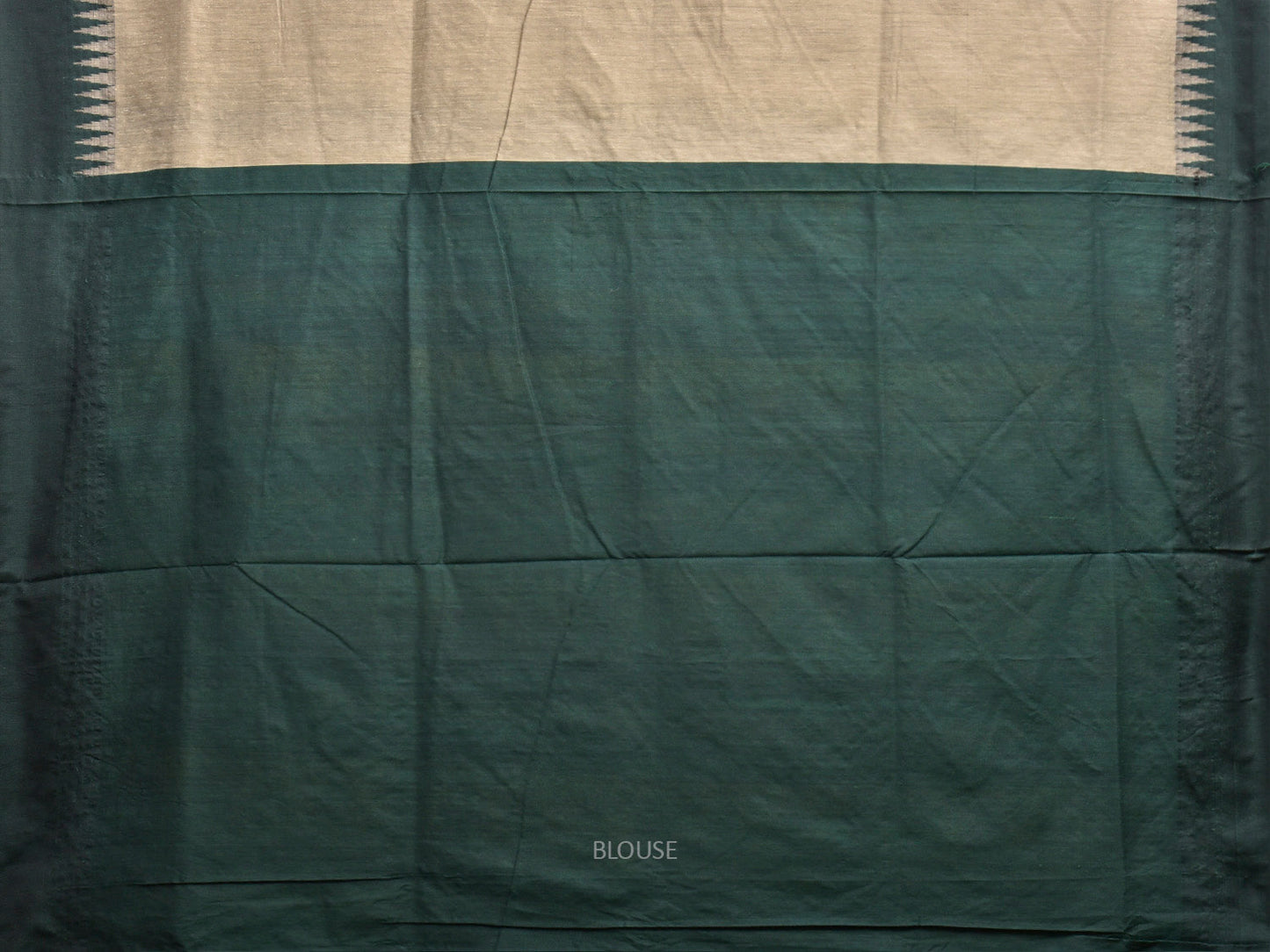 Cream and Green Gadwal Cotton Viscose Saree with Temple Border Design g0591