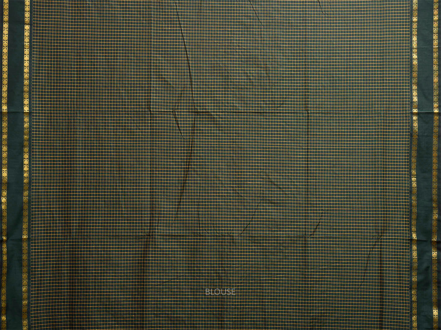 Dark Green Gadwal Cotton Viscose Saree with Checks and Doby Border Design g0597