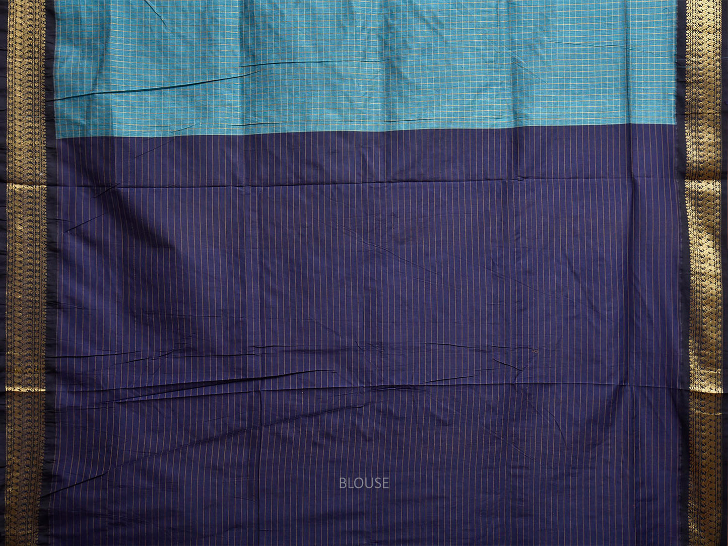 Blue and Navy Gadwal Cotton Viscose Saree with Checks and Pallu Design g0602