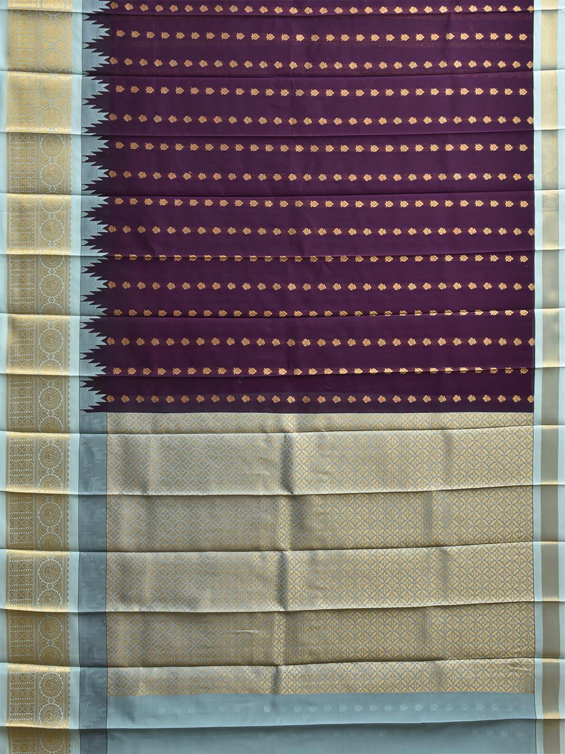Purple and Light Blue Gadwal Cotton Viscose Saree with Temple Border and Pallu Design g0606