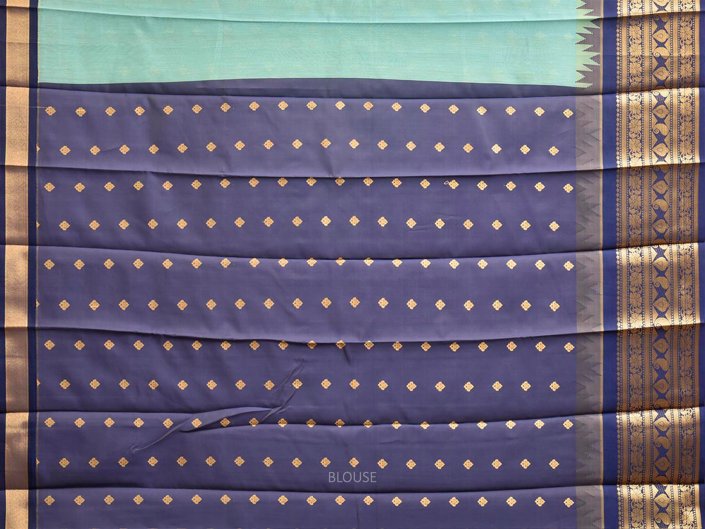 Sea Blue and Dark Blue Gadwal Cotton Viscose Saree with Temple Border and Pallu Design g0610