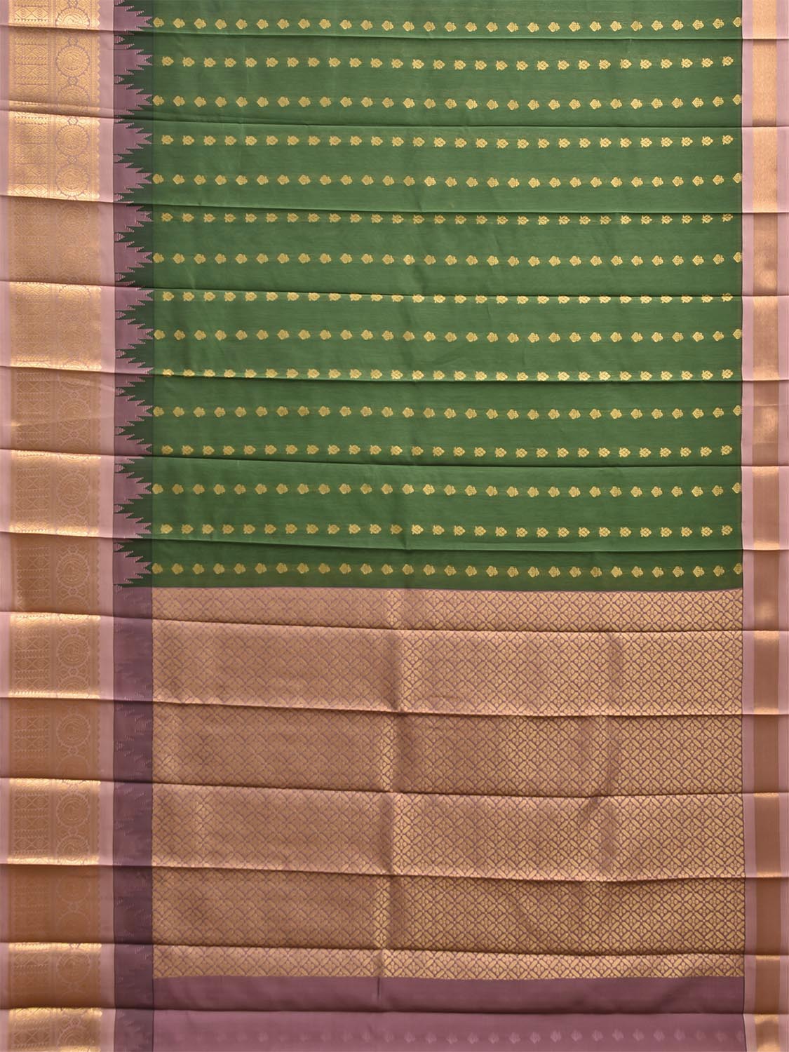Green and Light Pink Gadwal Cotton Viscose Saree with Temple Border and Pallu Design g0611