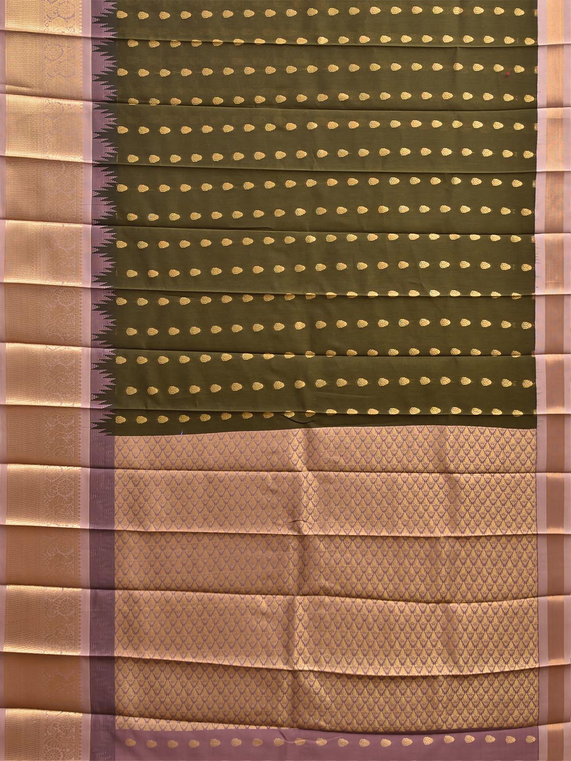 Olive and Light Pink Gadwal Cotton Viscose Saree with Temple Border and Pallu Design g0913