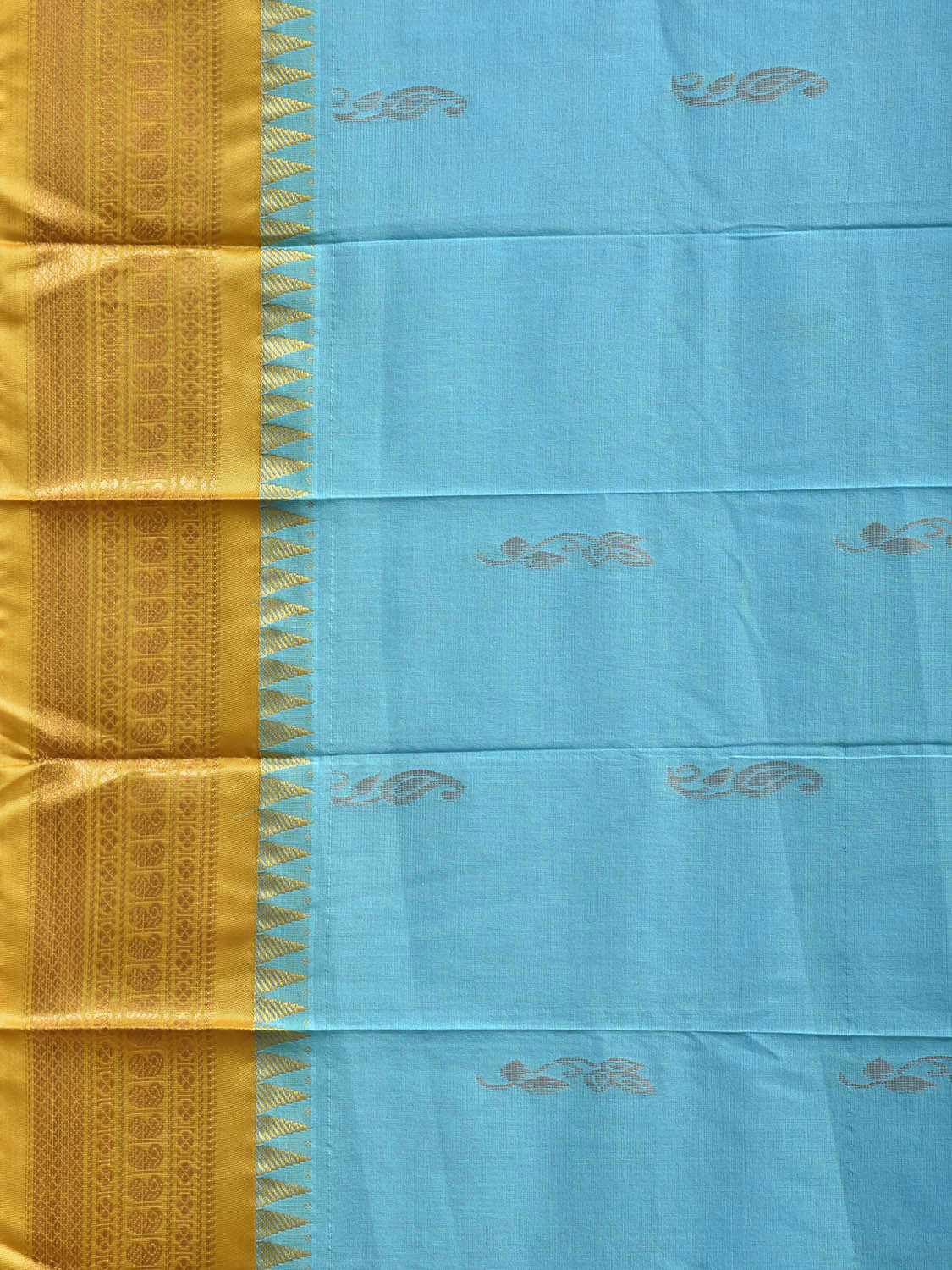 Light Blue and Olive Gadwal Cotton Body Viscose Border Saree with Pallu Design No Blouse g0619