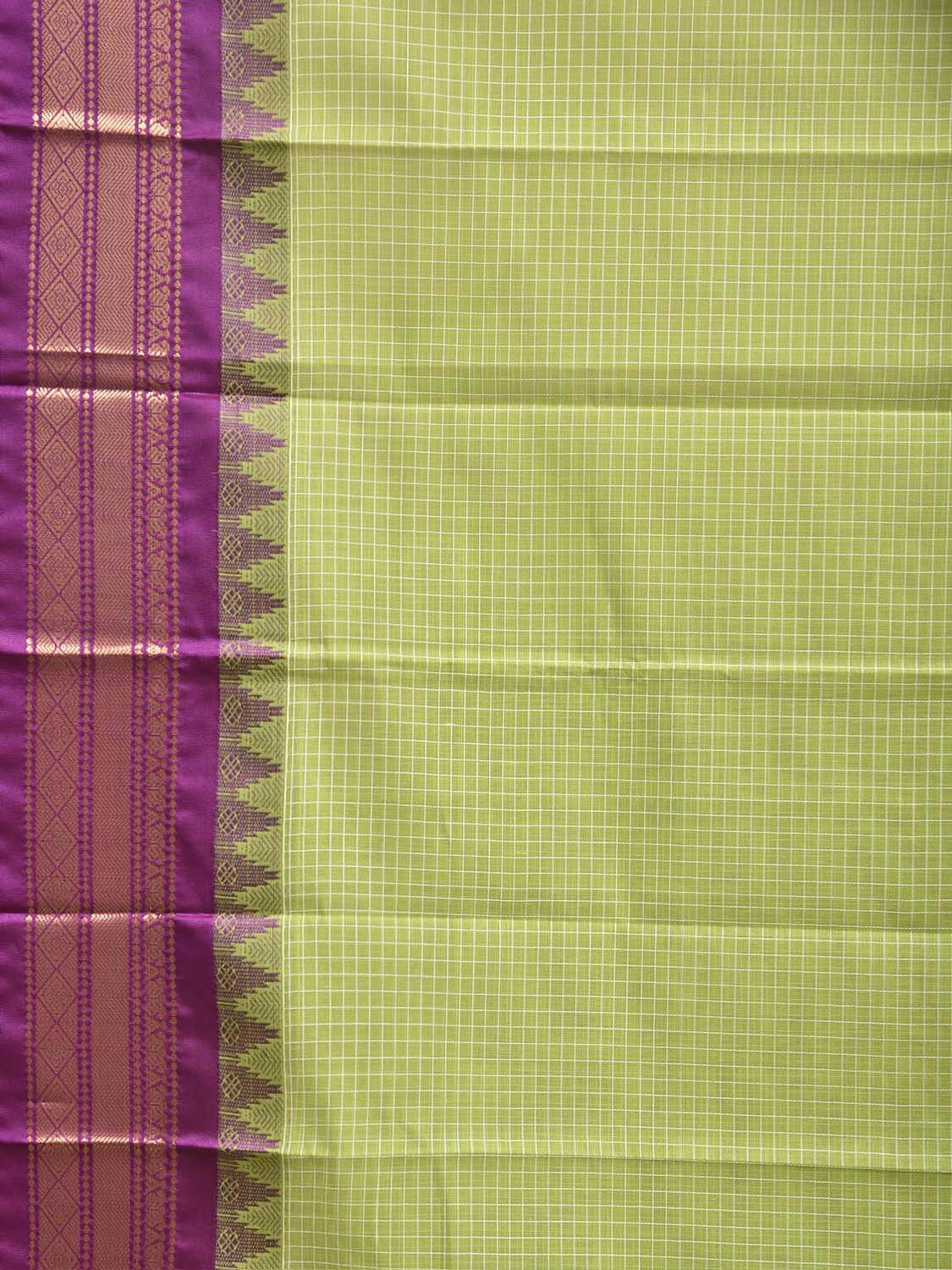Light Green and Purple Gadwal Cotton Body Viscose Border Saree with Checks Design No Blouse g0623