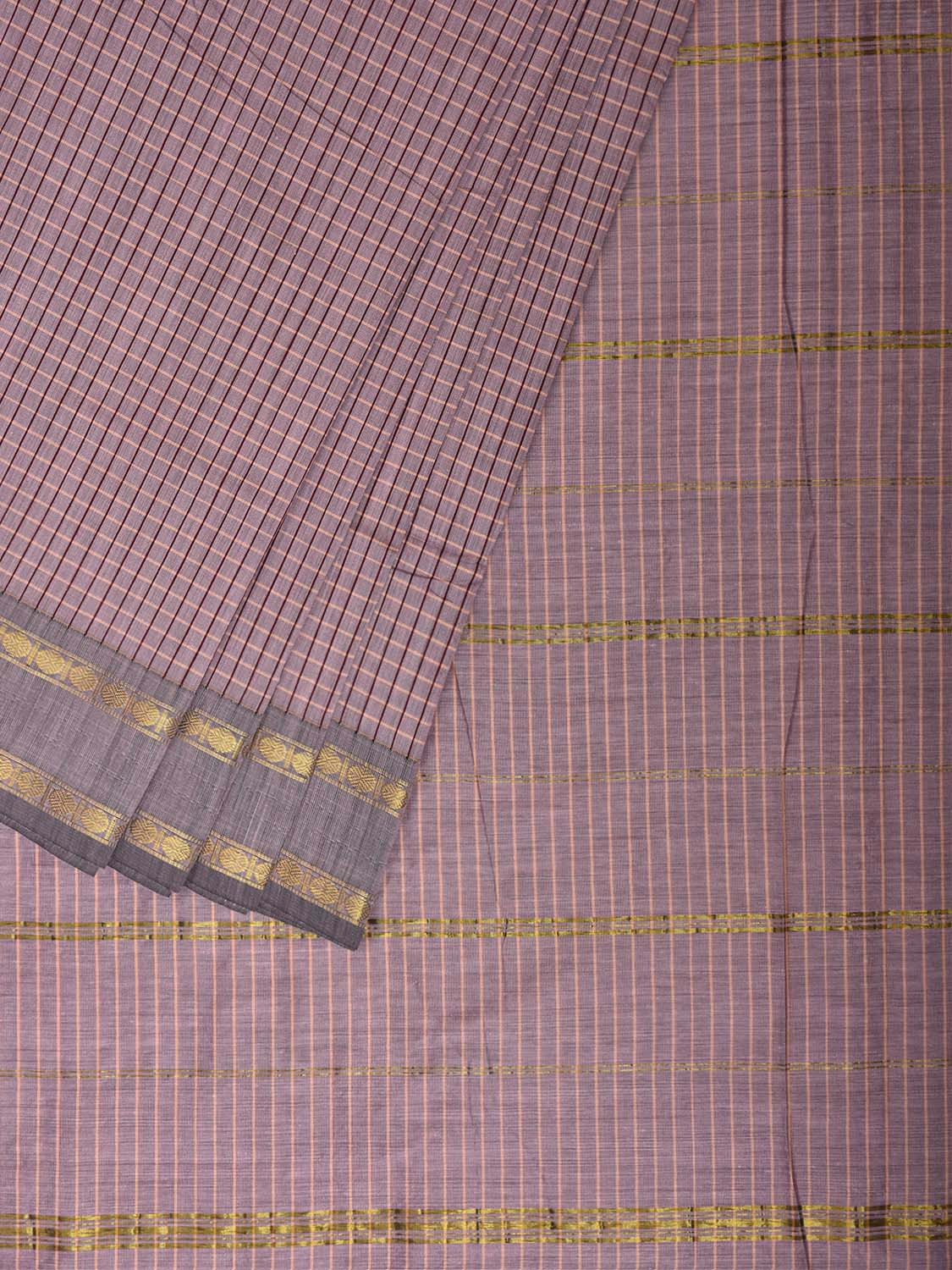 Light Mauve Gadwal Cotton Viscose Saree with Checks and Body Border Design g0628
