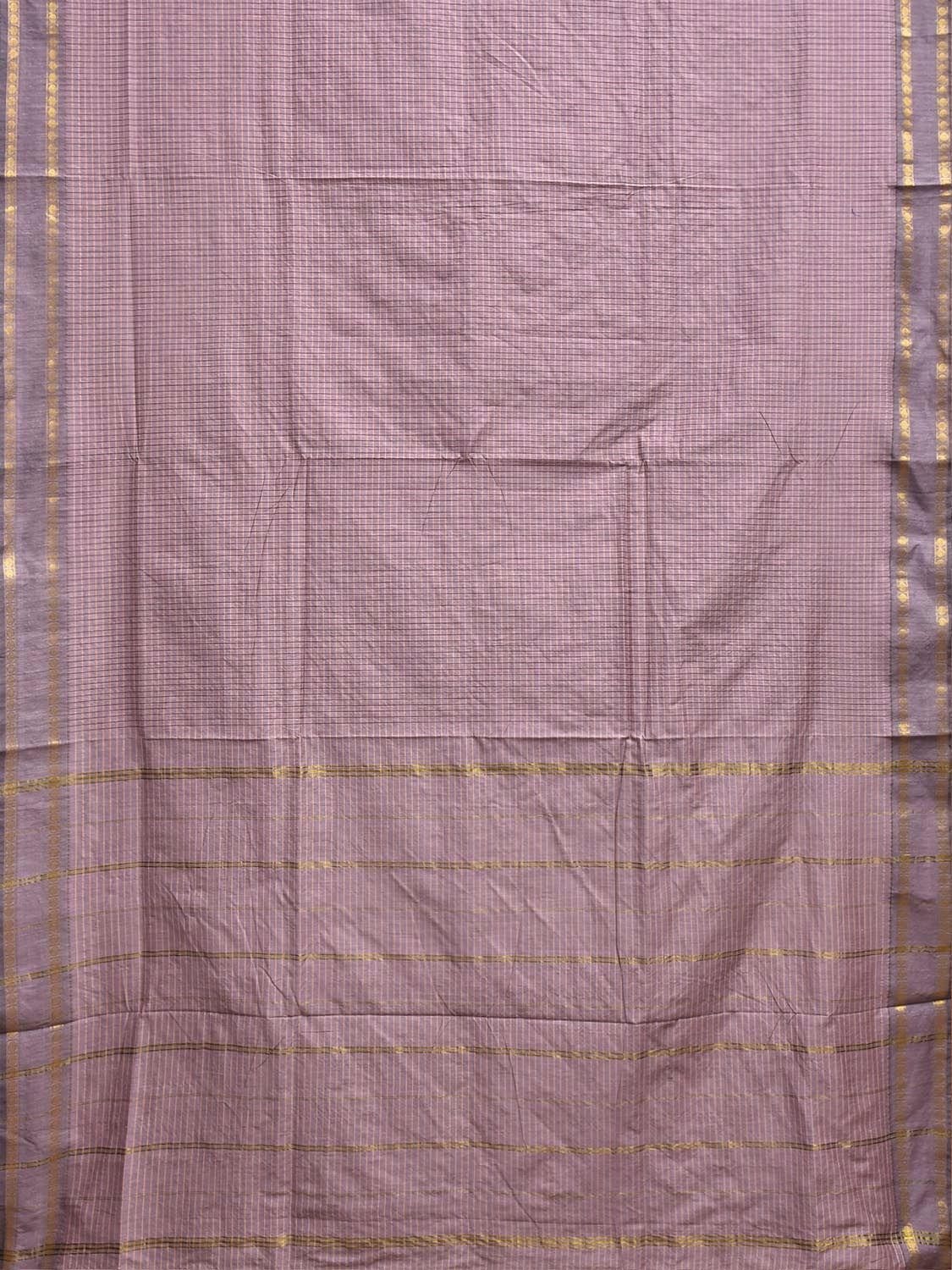 Light Mauve Gadwal Cotton Viscose Saree with Checks and Body Border Design g0628