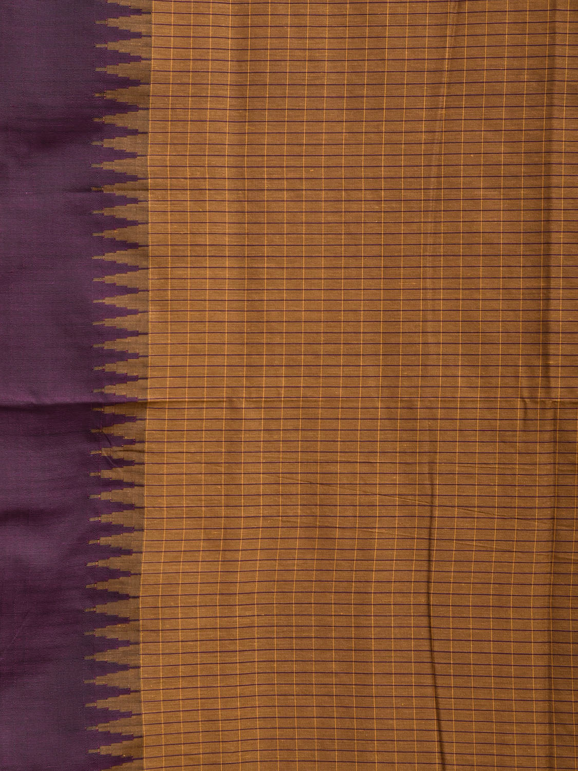 Dark Orange and Purple Gadwal Cotton Viscose Saree with Checks and Pallu Design g0630
