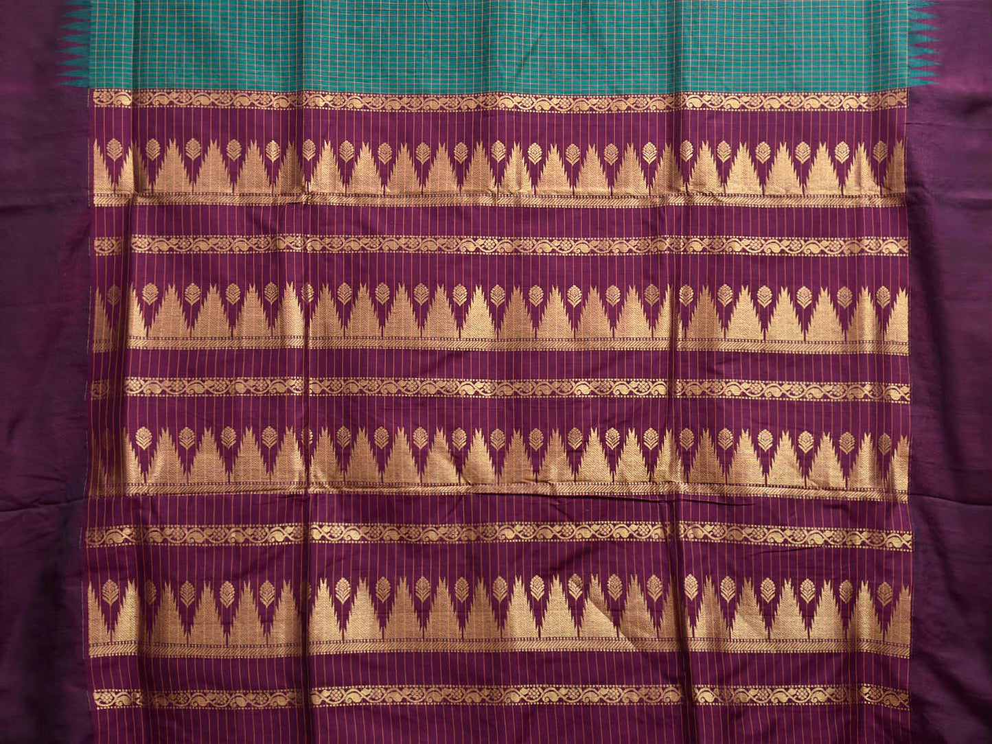 Teal and Purple Gadwal Cotton Viscose Saree with Checks and Pallu Design g0632