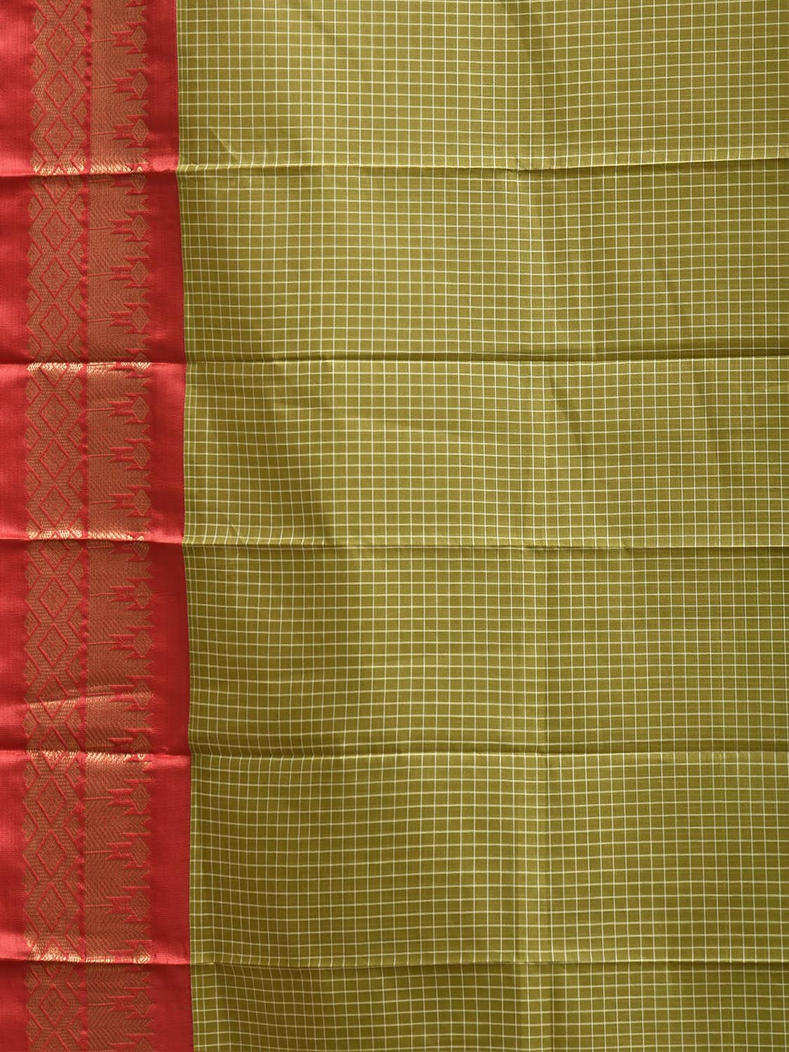 Green and Red Gadwal Body Cotton Viscose Pallu Saree with Checks and Border-Pallu Design No Blouse g0642