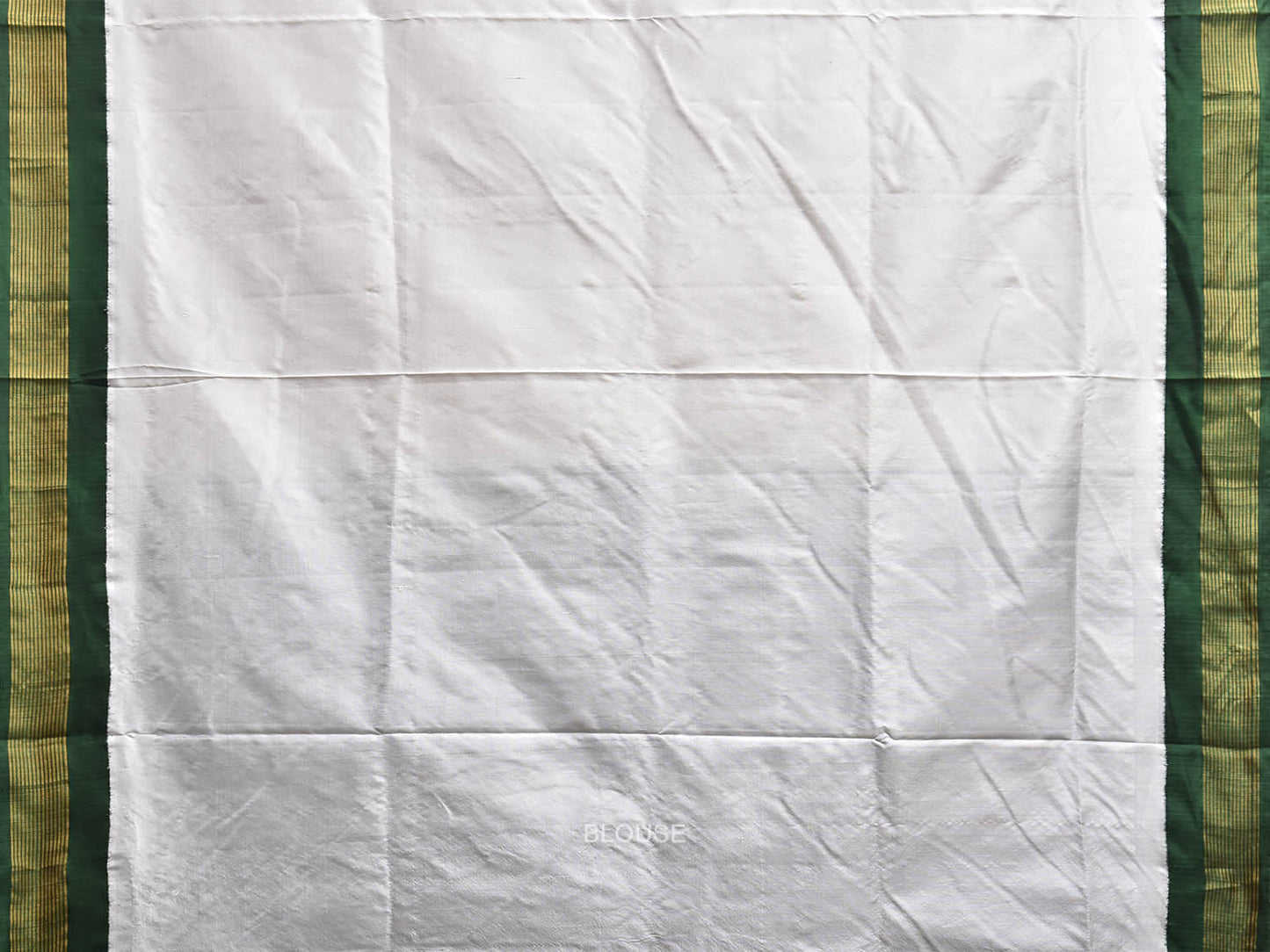 White and Green Gadwal Silk Handloom Plain Saree with Strips Pallu Design g0645