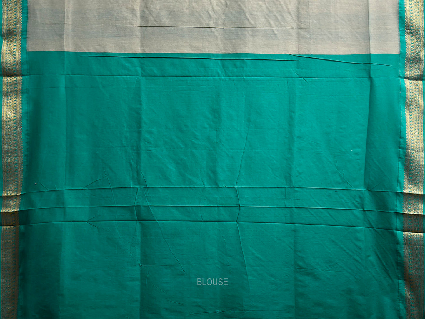 Light Grey and Turquoise Gadwal Cotton Viscose Saree with Pallu Design g0649