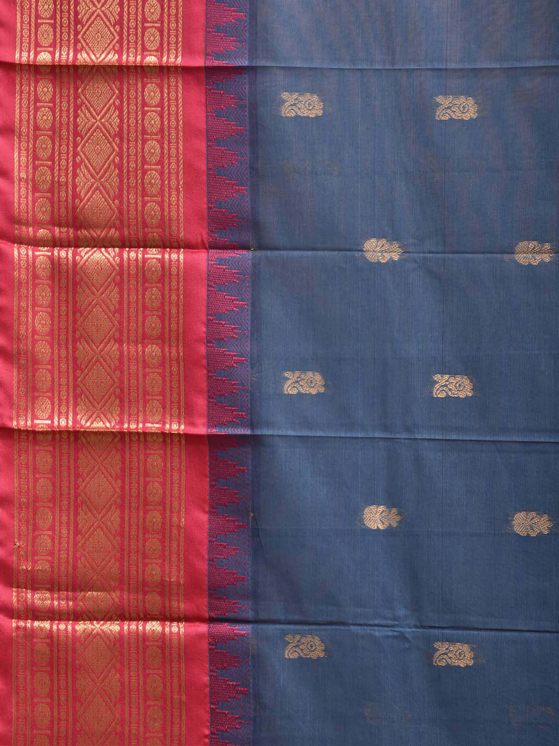 Dark Blue and Pink Gadwal Cotton Viscose Saree with Body Buta and Pallu Design No Blouse g0655