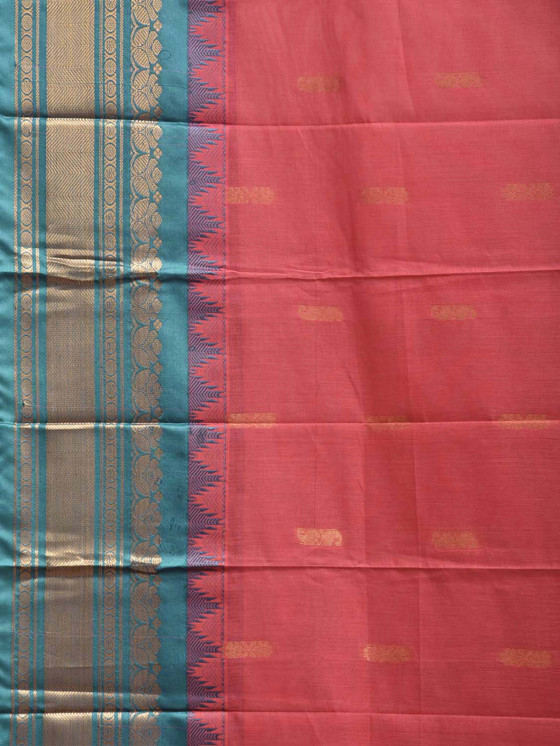 Peach and Turquoise Gadwal Cotton Viscose Saree with Body Buta and Pallu Design No Blouse g0656