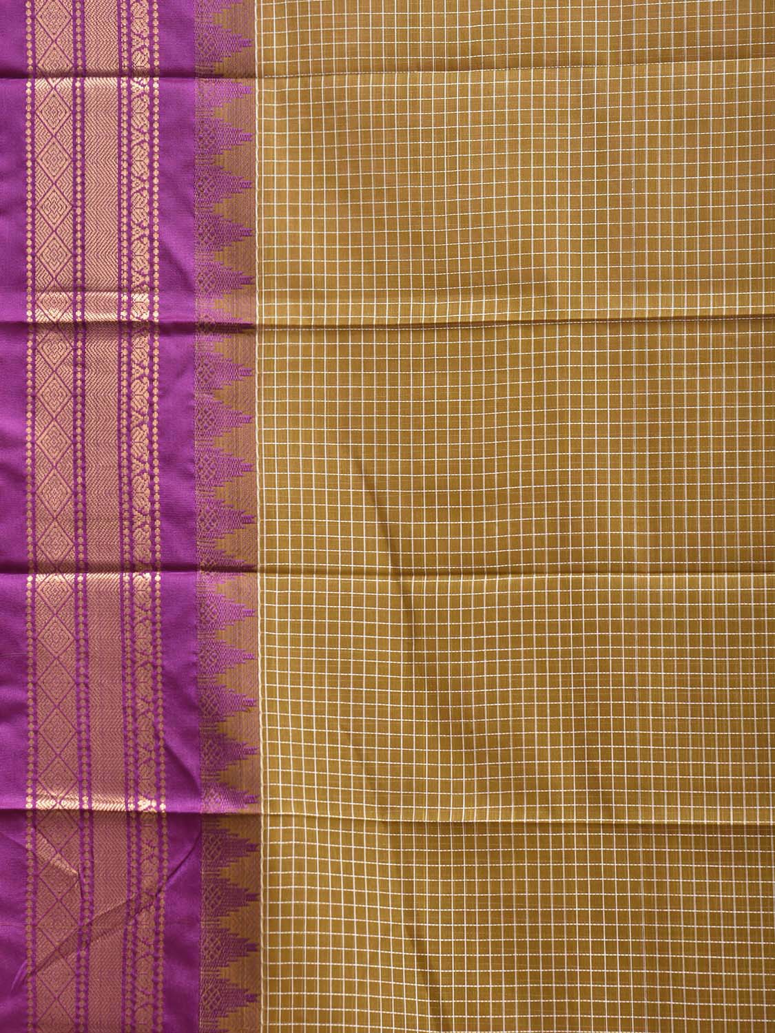 Olive and Purple Gadwal Cotton Viscose Saree with Checks and Pallu Design No Blouse g0659