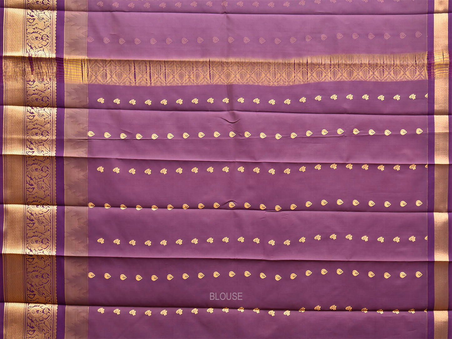 Light Green and Purple Gadwal Cotton Viscose Saree with Body Buta and Temple Border Design g0665
