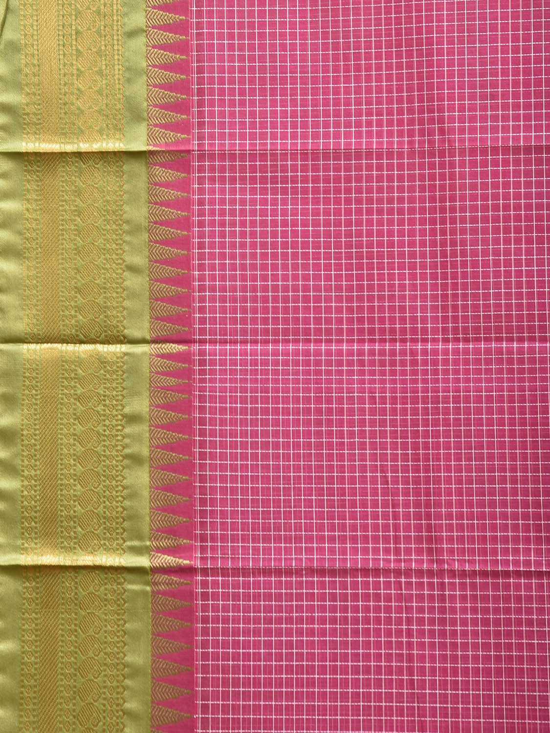 Pink and Light Green Gadwal Cotton Viscose Saree with Checks and Pallu Design No Blouse g0671