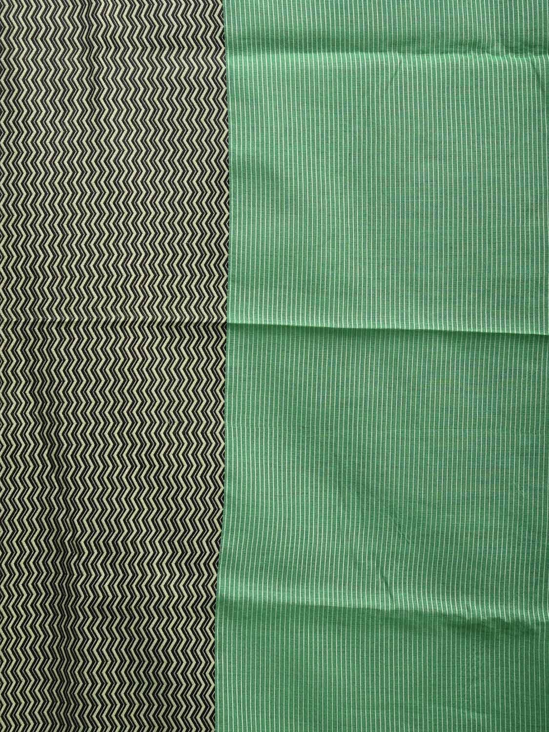 Green and Black Bamboo Cotton Saree with Strips and Zig-Zag Border Design No Blouse bc0565