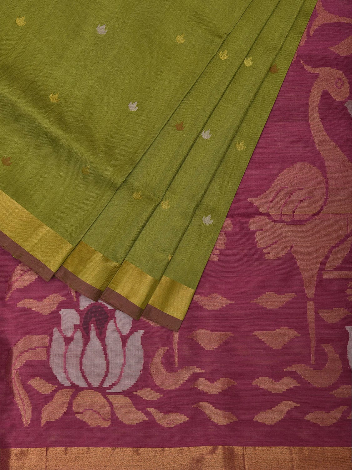 Green and Burgundy Uppada Silk Handloom Saree with Buta and Pallu Design u2314