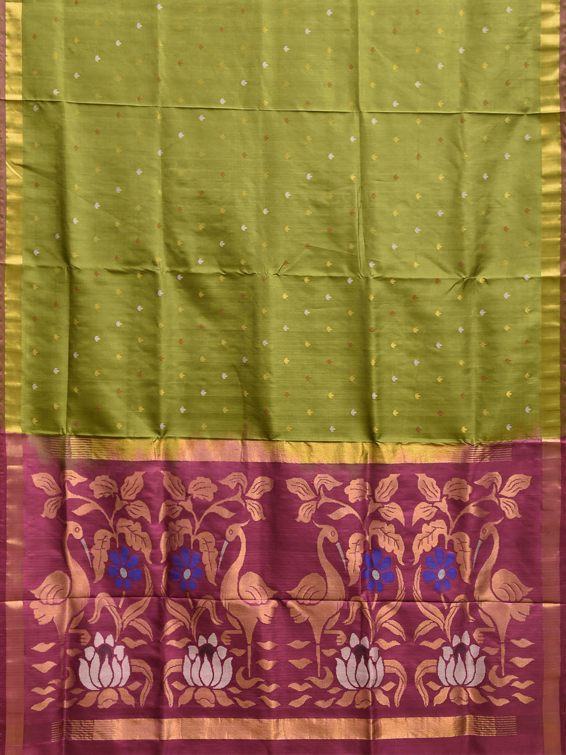 Green and Burgundy Uppada Silk Handloom Saree with Buta and Pallu Design u2314