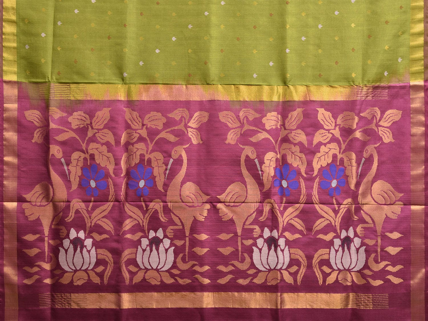 Green and Burgundy Uppada Silk Handloom Saree with Buta and Pallu Design u2314