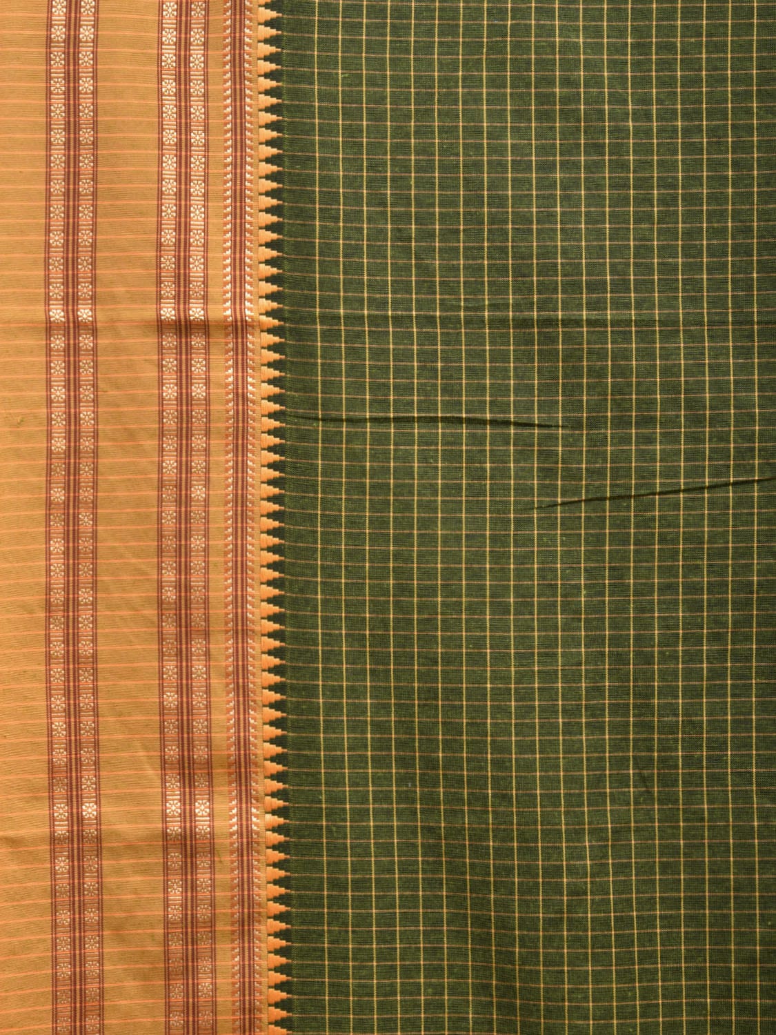 Green and Mustard Bamboo Cotton Saree with Checks Design No Blouse bc0599