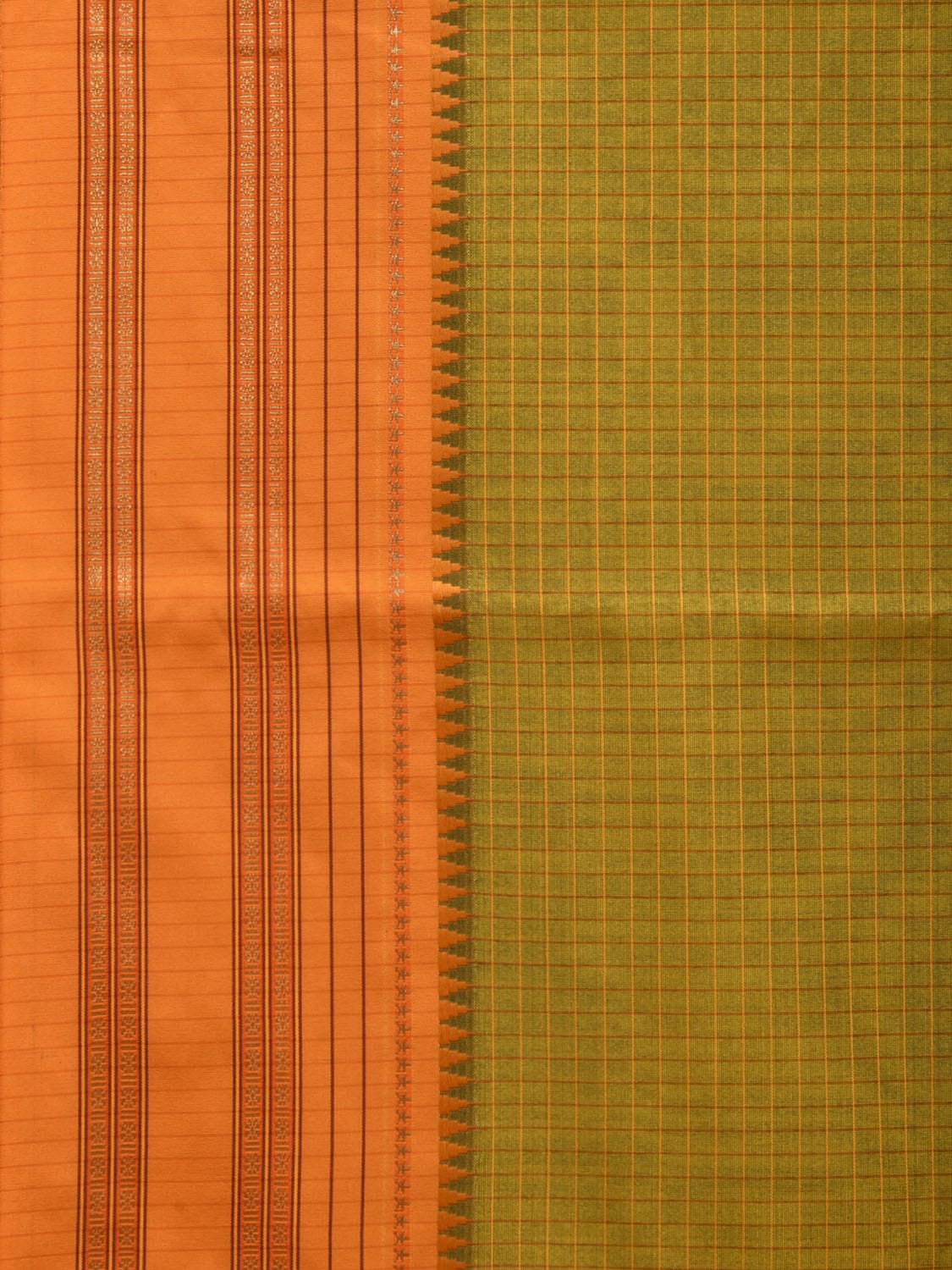 Green and Mustard Bamboo Cotton Silk Saree with Checks Design bc0054