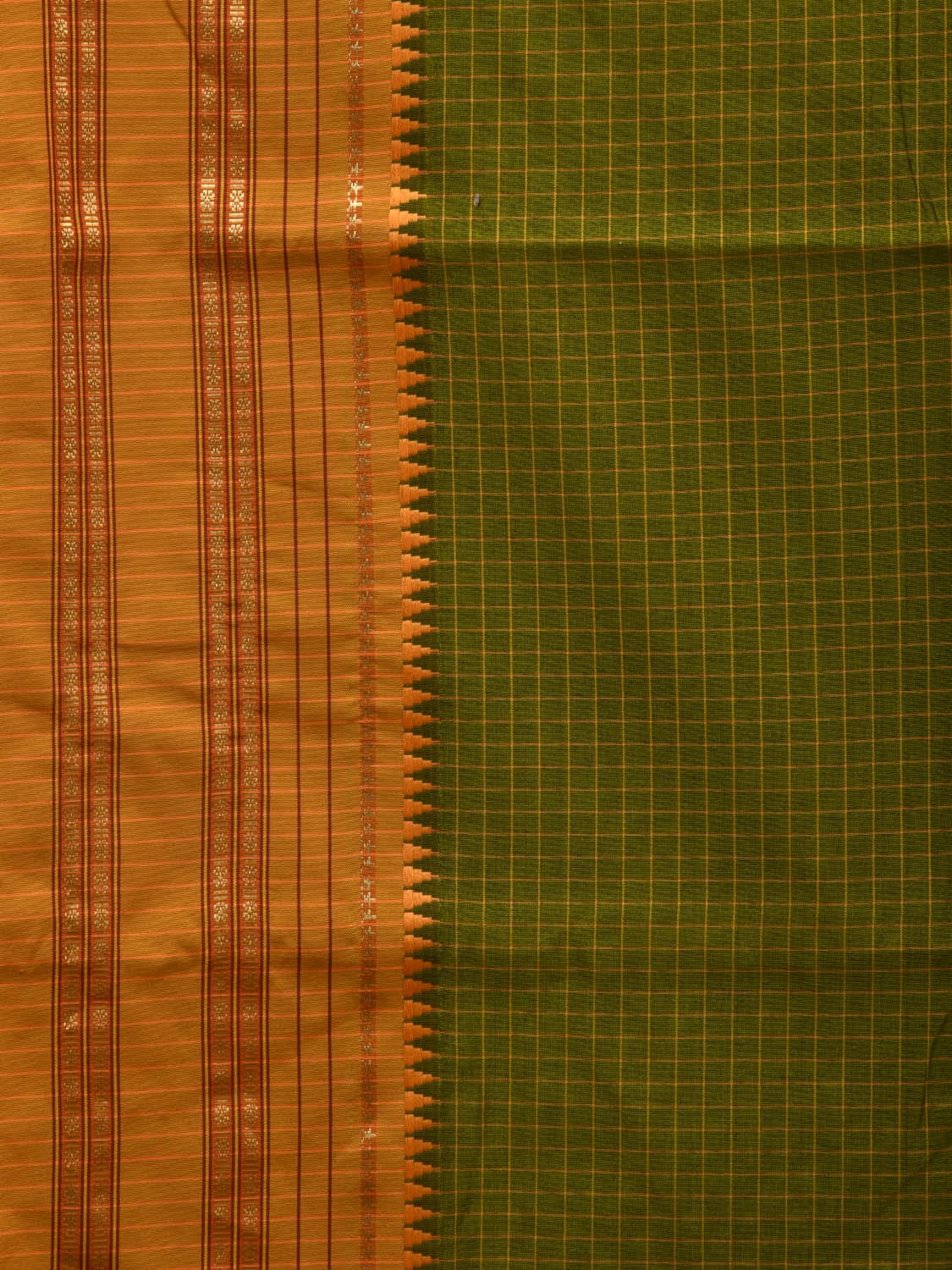 Green and Mustard Bamboo Cotton Silk Saree with Checks Design bc0056