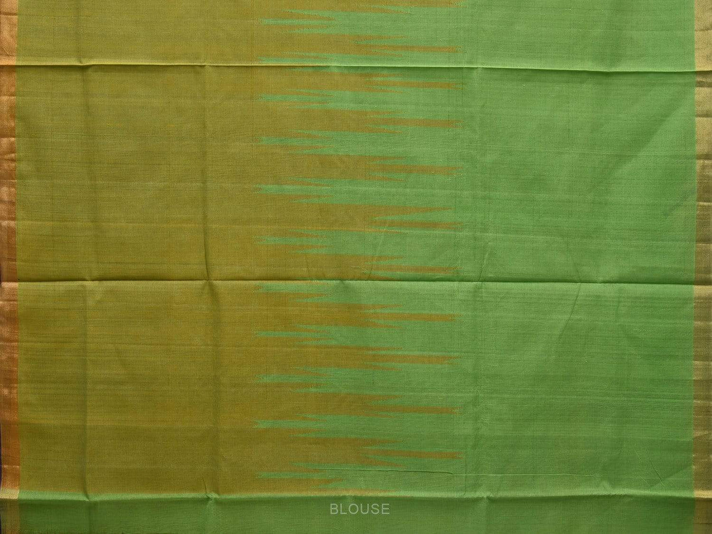 Green and Olive Khadi Cotton Handloom Saree with Half Temple Design kh0523