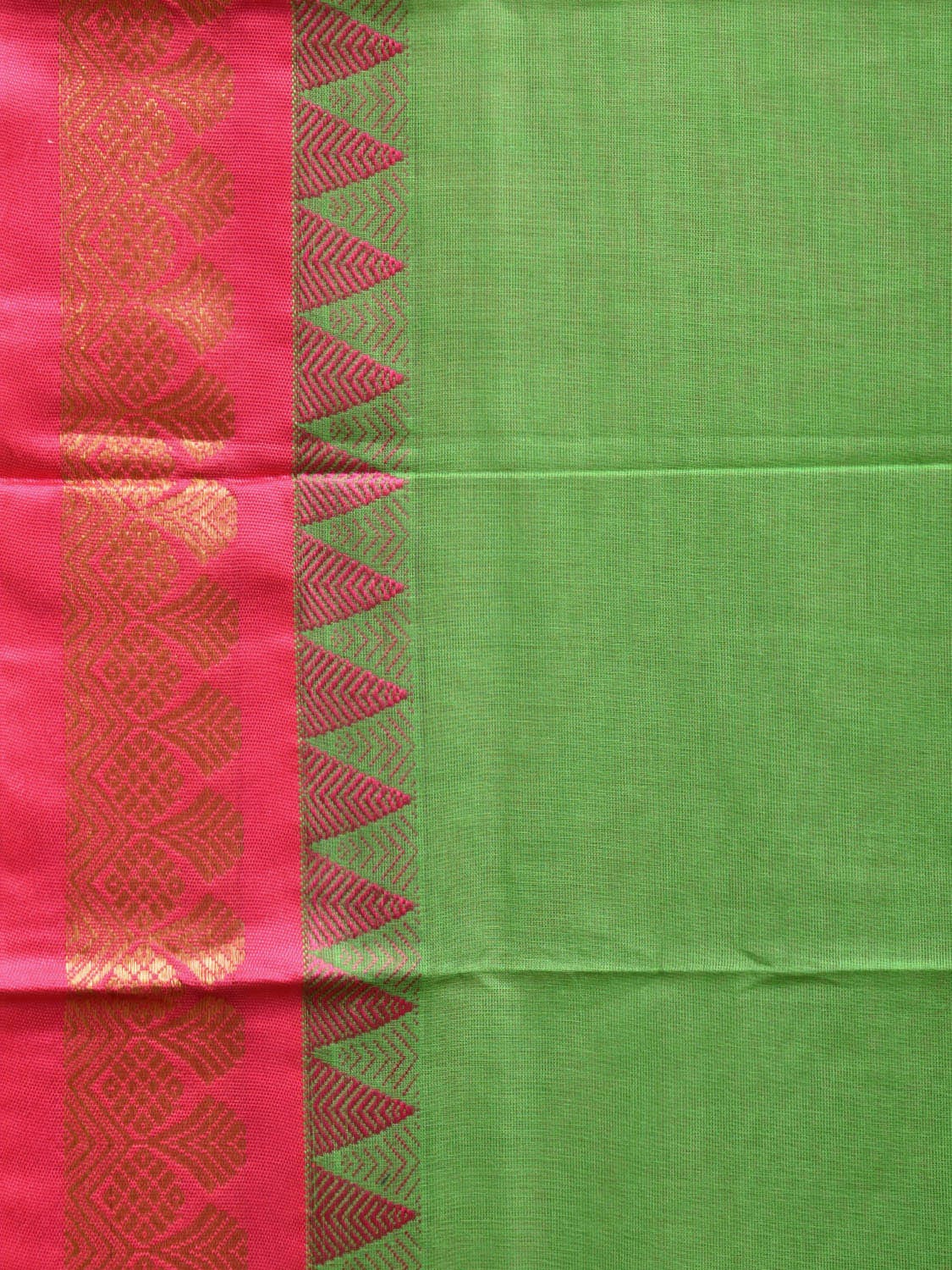 Green and Pink Gadwal Cotton Plain Saree with Strips Pallu and Border Design No Blouse g0397