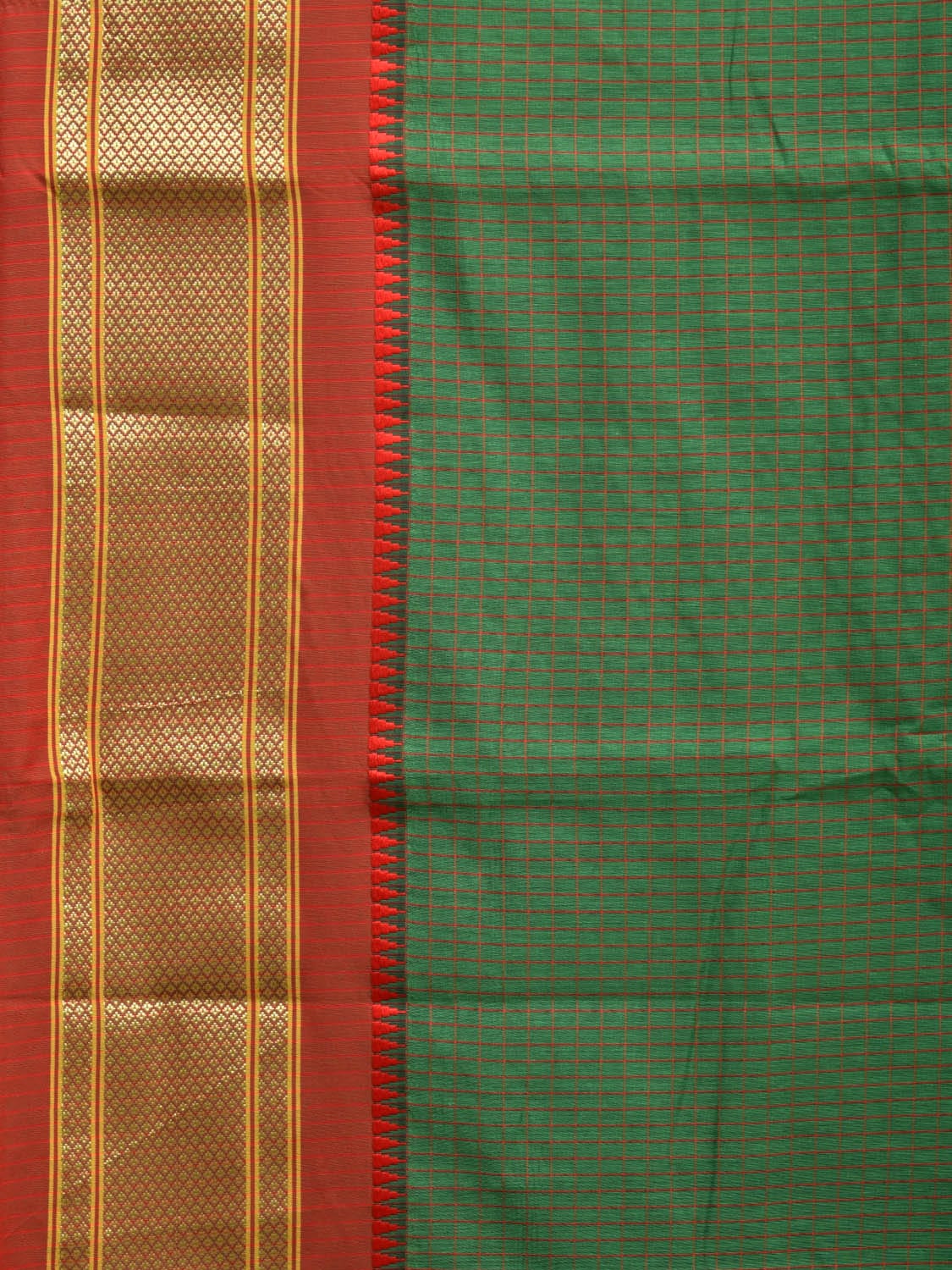 Green and Red Bamboo Cotton Saree with Checks Design No Blouse bc0294