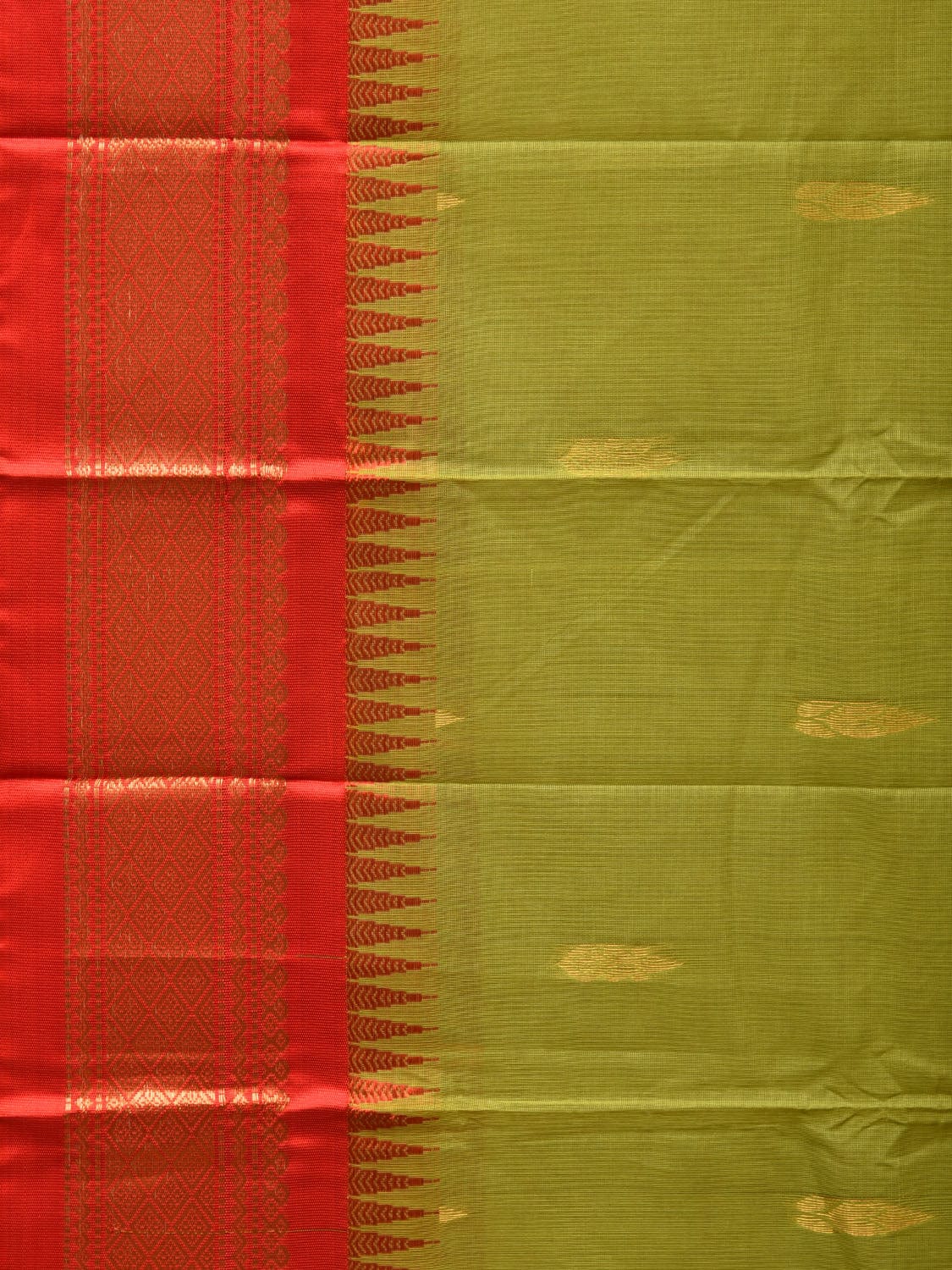 Green and Red Gadwal Cotton Plain Saree with Body Buta and Pallu Design No Blouse g0358