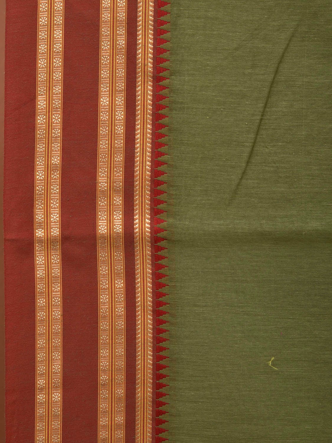 Green and Rust Bamboo Cotton Plain Saree with Border Design bc0068
