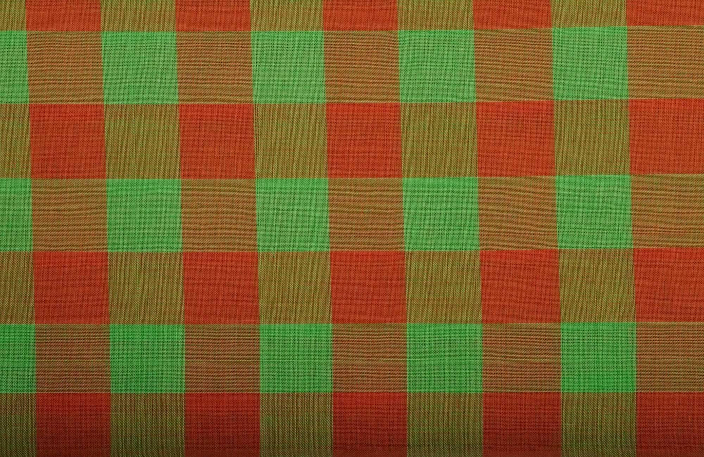 Green And Rust Cotton Fabric With Checks Design F0009