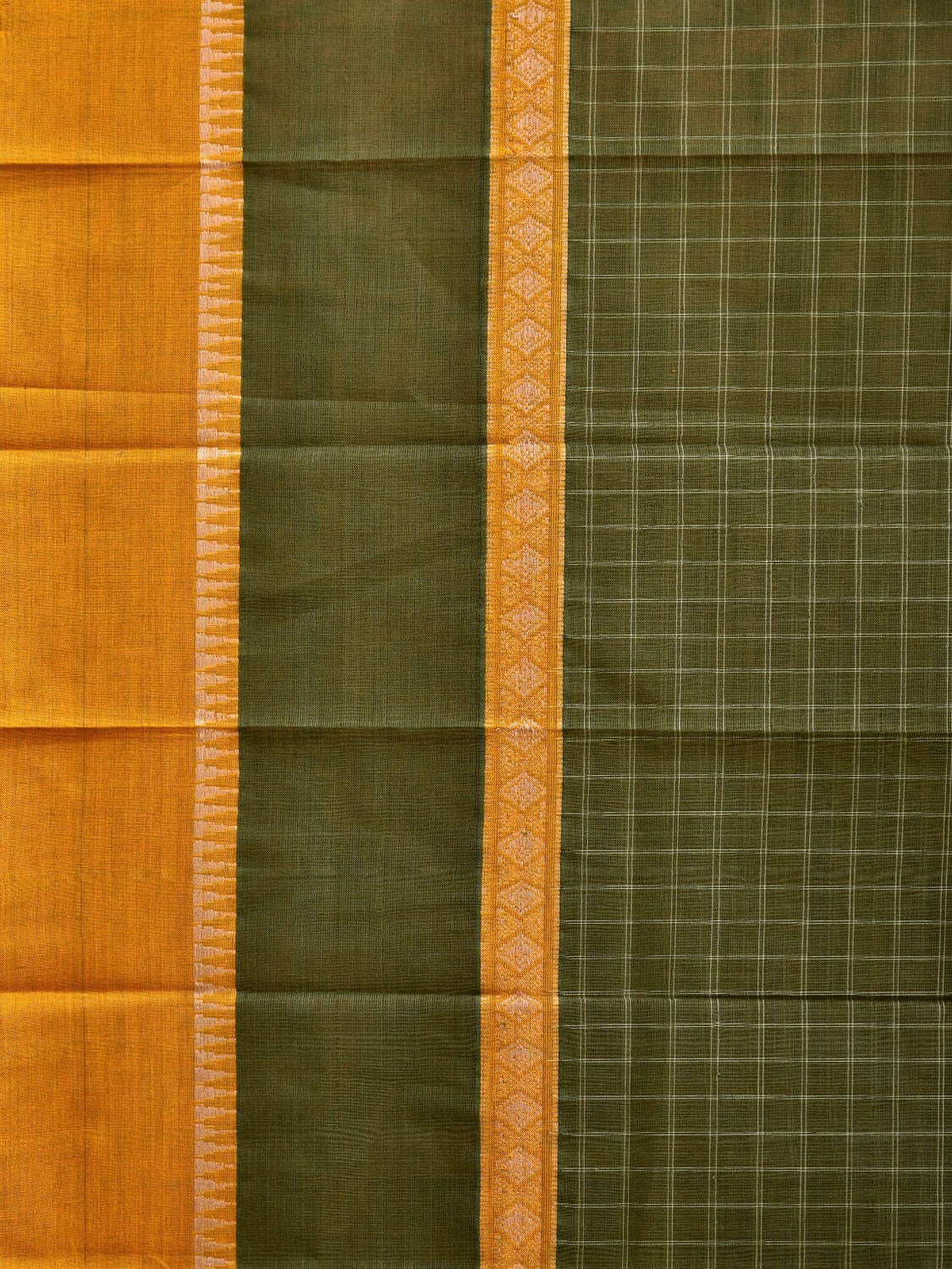 Green and Yellow Narayanpet Cotton Handloom Saree with Big Checks Design No Blouse np1111